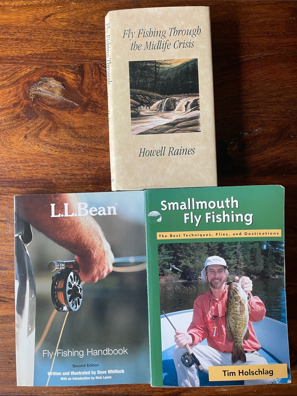 3 Fly-Fishing Themed Mixed Lot of Vintage and Newer Books - Green/Cream Covers